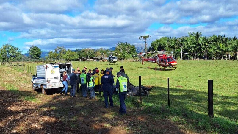 Emergency services operate at the area where the hot-air balloon crashed in Santa Catarina (pics: Military Fire Department of Santa Catarina handout)
