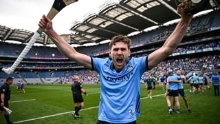 21 June 2025; Ronan Hayes of Dublin celebrates after the GAA Hurling All-Ireland Senior Championship quarter-final match between Dublin and Limerick at Croke Park in Dublin. Photo by Ramsey Cardy/Sportsfile