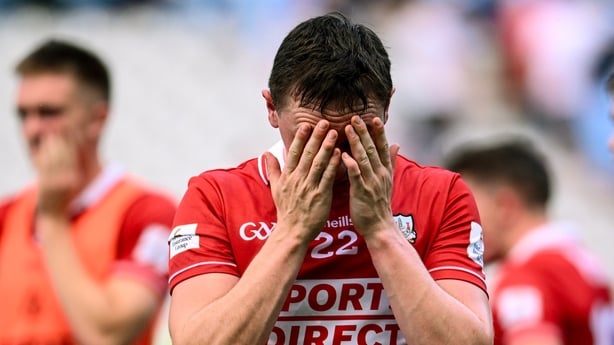 21 June 2025; Eoghan McSweeney of Cork after his side's defeat in the GAA Football All-Ireland Senior Championship preliminary quarter-final match between Dublin and Cork at Croke Park in Dublin. Photo by Ramsey Cardy/Sportsfile