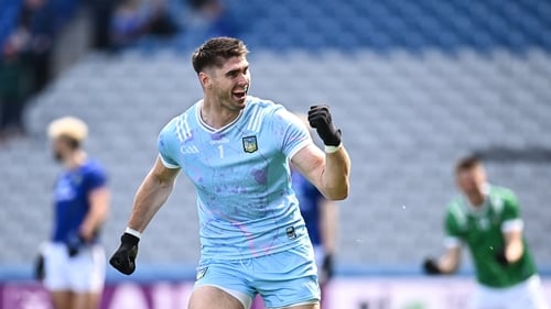 Limerick goalkeeper Josh Ryan celebrates scoring a two-pointer from a free late in the second half