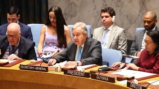 NEW YORK, NEW YORK - JUNE 22: António Guterres, UN Secretary-General, speaks during a United Nations Security Council meeting on threats to international peace and security at the United Nations headquarters on June 22, 2025 in New York City. The Security