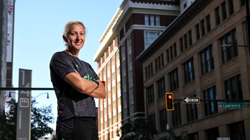 Republic of Ireland head coach Carla Ward poses for a photograph near their team hotel in Denver