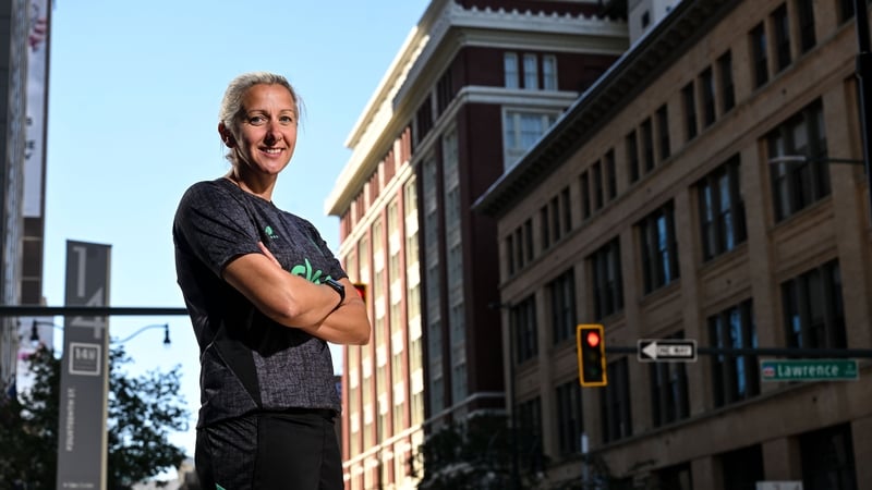 Republic of Ireland head coach Carla Ward poses for a photograph near their team hotel in Denver