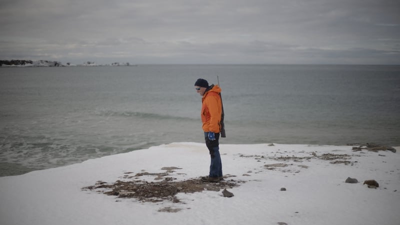 Trond Robertsen patrols between barracks at the weather station at the North Coast of remote Norwegian territory Bear Island (Bjornoya)