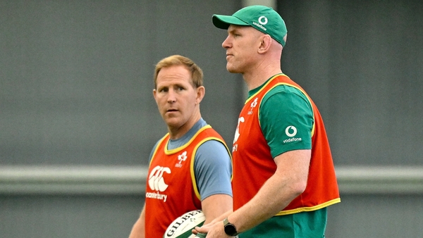 24 June 2025; Assistant coach Mike Prendergast, left, with head coach Paul O'Connell during the Ireland rugby squad training at the IRFU High Performance Centre at the Sport Ireland Campus in Dublin. Photo by Brendan Moran/Sportsfile