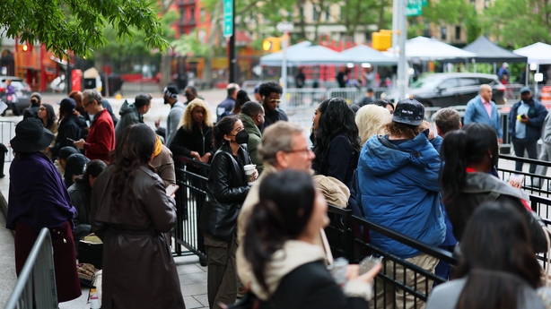 NEW YORK, NEW YORK - MAY 21: People wait in line to enter the Sean "Diddy" Combs sex trafficking trial at Manhattan Federal Court on May 21, 2025 in New York City. Combs, 55, has pleaded not guilty on all counts, which include a racketeering charge alleging the hip-hop pioneer was the leader of a se