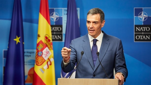 THE HAGUE, NETHERLANDS - JUNE 25: President of Spain Pedro Sanchez speaks to the press during the NATO summit on June 25, 2025 in The Hague, Netherlands. This year's NATO summit, which brings together heads of state and government from across the military alliance, is being held in the Netherlands f