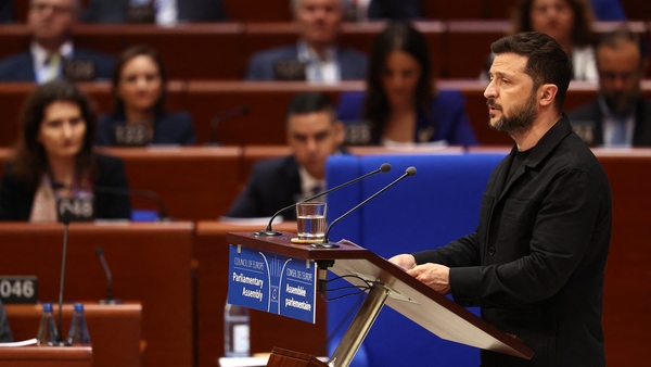 Ukrainian President Volodymyr Zelensky called for justice to be served on Russia during a speech to the Council of Europe