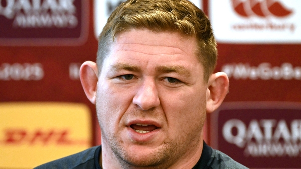 British and Irish Lions' player Tadhg Furlong speaks during a press conference in Perth on June 26, 2025, ahead of the team's rugby match against the Western Force. (Photo by SAEED KHAN / AFP) / -- IMAGE RESTRICTED TO EDITORIAL USE - STRICTLY NO COMMERCIA