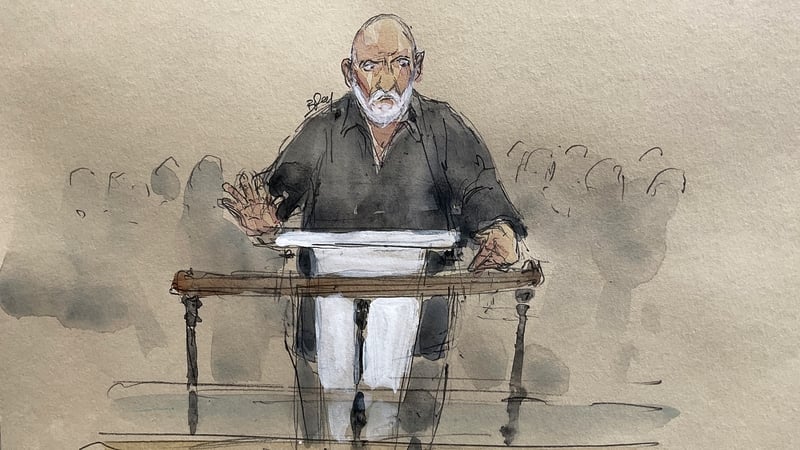 Court sketch of Didier Dubreucq, who was diagnosed with lung cancer during pre-trial detention and had been undergoing chemotherapy