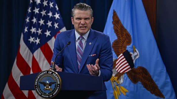 WASHINGTON DC, UNITED STATES - JUNE 26: US Defense Secretary Pete Hegseth and US Chairman of the Joint Chiefs of Staff Dan Caine hold a joint press conference at the Pentagon press briefing room in Washington DC, United States on June 26, 2025. (Photo by Celal Gunes/Anadolu via Getty Images)