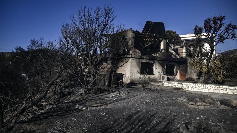 One of many homes burned in Thymari, east of Athens