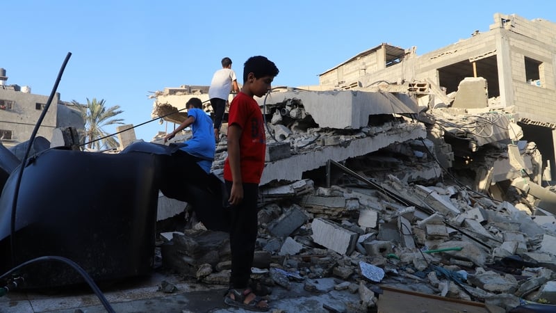 A view of destruction following the Israeli attacks in the Sheikh Ridwan neighborhood in Gaza City