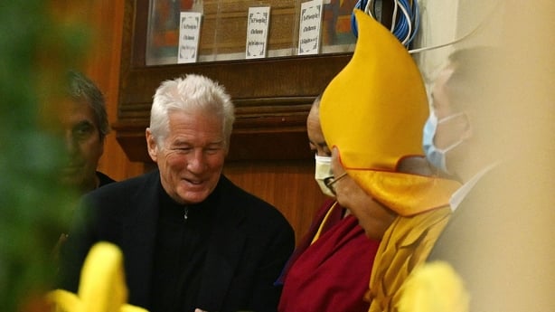 US actor Richard Gere meets with Tibetan spiritual leader Dalai Lama at a temple in McLeod Ganj
