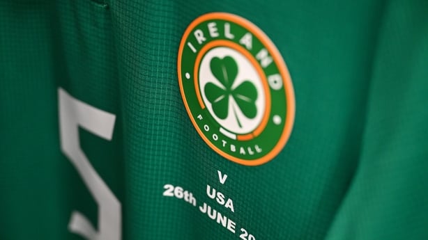 A detailed view of the jersey and match details on the jersey of Chloe Mustaki of Republic of Ireland before the women's international friendly match between the USA and Republic of Ireland at Dick's Sporting Goods Park in Commerce City, Colorado, USA.
