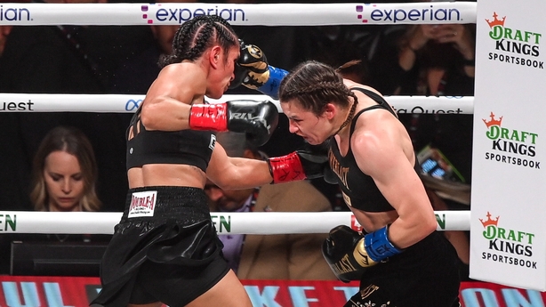 Katie Taylor, right, and Amanda Serrano during their undisputed super lightweight championship fight at AT&T Stadium in Arlington, Texas, USA.