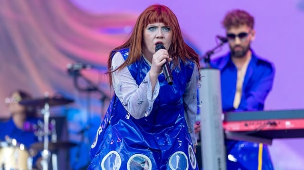 GLASTONBURY, ENGLAND - JUNE 27: CMAT performing on the Pyramid Stage during day three of Glastonbury festival 2025 at Worthy Farm, Pilton on June 27, 2025 in Glastonbury, England. Established by Michael Eavis in 1970, Glastonbury has grown into the UK's largest music festival, drawing over 200,000 f