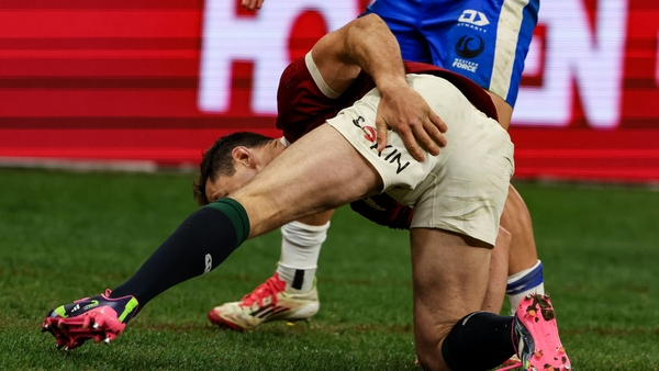 Perth , Australia - 28 June 2025; Tomos Williams of British & Irish Lions holds his leg after scoring his second and his side's fourth try during the tour match between Western Force and the British & Irish Lions at Optus Stadium in Perth, Australia. (Pho