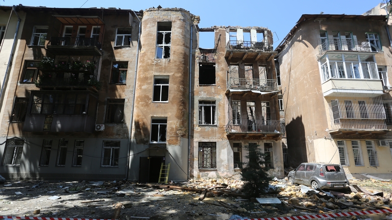 A residential building stands heavily damaged by a Russian drone strike on 20 June in Odesa, Ukraine