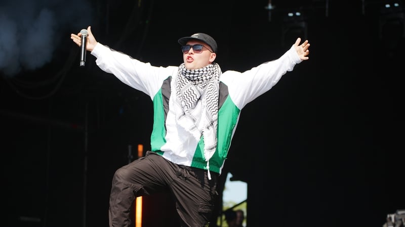 Mo Chara of Kneecap performing on the West Holts Stage during the Glastonbury Festival at Worthy Farm in Somerset on Saturday. Photo credit: Ben Birchall/PA Wire
