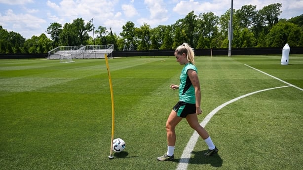 Jessie Stapleton plays footgolf during a Republic of Ireland women training session at Mercy Health Training Center in Cincinnati, Ohio, USA.