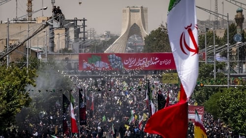 Thousands of mourners turned out in Tehran yesterday for a state funeral for military commanders and scientists killed by Israeli strikes in recent weeks