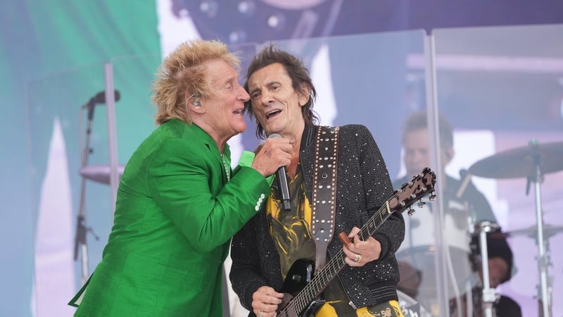Rod Stewart (left) with guest Ronnie Wood performing on the Pyramid Stage during the Glastonbury Festival at Worthy Farm in Somerset on Sunday. Photo credit: Yui Mok/PA Wire