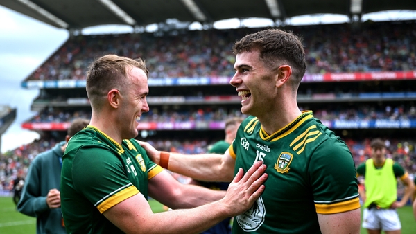 Ronan Ryan and Eoghan Frayne of Meath celebrate their win over Galway