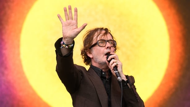 GLASTONBURY, ENGLAND - JUNE 28: Jarvis Cocker of Pulp performs on the Pyramid Stage during day four of Glastonbury festival 2025 at Worthy Farm, Pilton on June 28, 2025 in Glastonbury, England. Established by Michael Eavis in 1970, Glastonbury has grown into the UK's largest music festival, drawing 