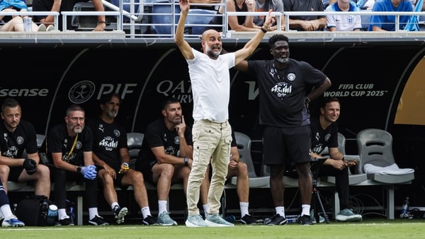 ORLANDO, FLORIDA - JUNE 26: Manchester City Head Coach Josep Guardiola reacts during the FIFA Club World Cup 2025 group G match between Juventus FC and Manchester City FC at Camping World Stadium on June 26, 2025 in Orlando, Florida. (Photo by Pedro Monte