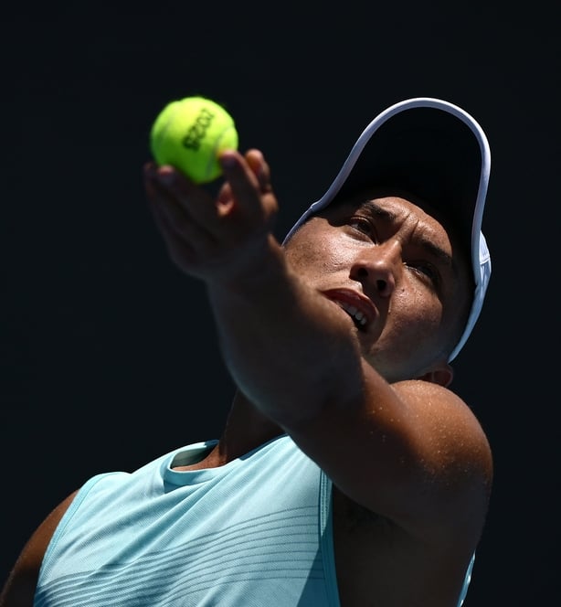 MELBOURNE, AUSTRALIA - JANUARY 13: James McCabe of Australia serves against Martin Landaluce of Spain in the Men's Singles First Round match during day two of the 2025 Australian Open at Melbourne Park on January 13, 2025 in Melbourne, Australia. (Photo by Hannah Peters/Getty Images)