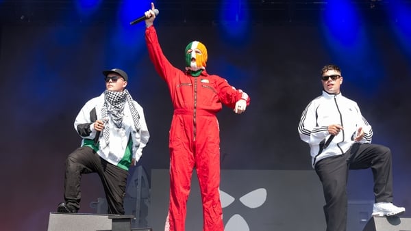 Kneecap at the Glastonbury Festival last month