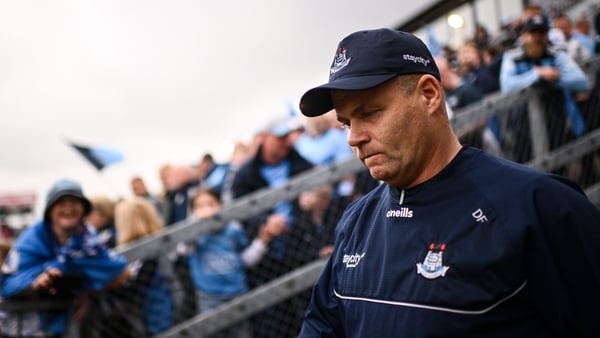 14 June 2025; Dublin manager Dessie Farrell walks out for the second half of the GAA Football All-Ireland Senior Championship Round 3 match between Dublin and Derry at Páirc Esler in Newry, Down. Photo by Ramsey Cardy/Sportsfile