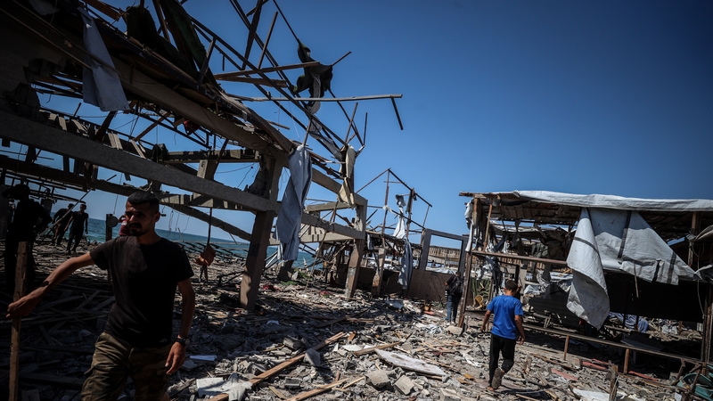 A view of the destruction after Israeli airstrikes hit a coffee shop in Gaza City