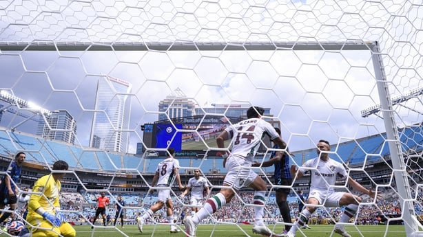 German Cano of Fluminense scores against Inter Milan in North Carolina