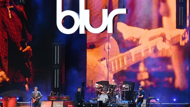 LONDON, ENGLAND - JULY 08: Graham Coxon, Damon Albarn, Dave Rowntree and Alex James of Blur perform at Wembley Stadium on July 08, 2023 in London, England. (Photo by Jim Dyson/Getty Images)