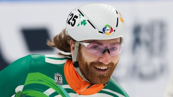 Sean McAnuff of Ireland competing in the Men's 1000m Rep. Quarterfinals during the ISU World Short Track Speed Skating Championships on March 16, 2025 in Beijing, China.
