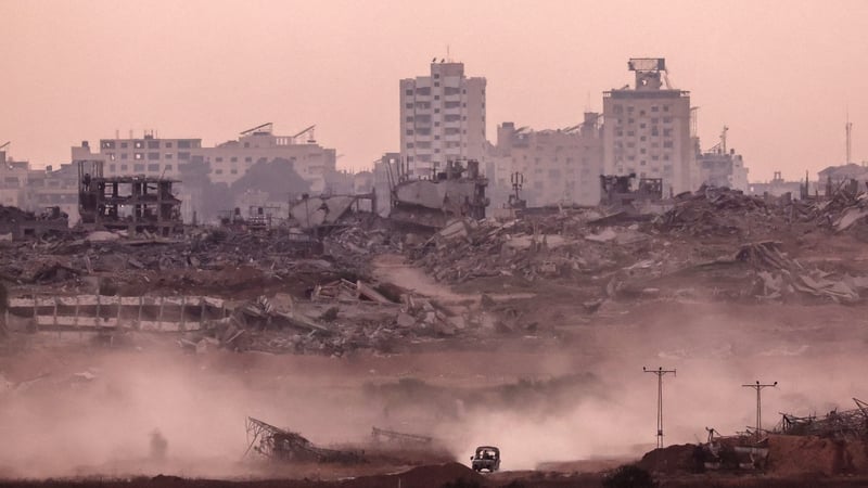 A picture of the Israeli border with Gaza shows an Israeli vehicle returning from the Palestinian territory
