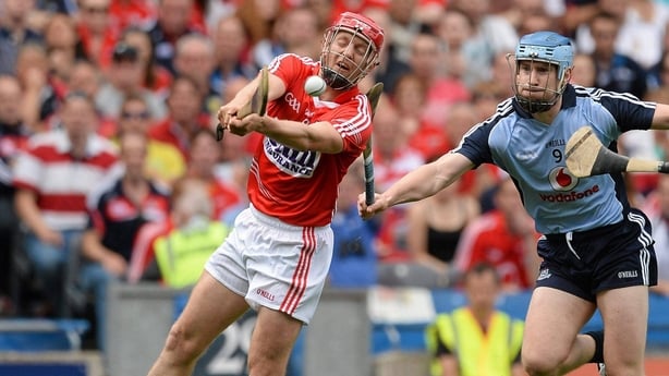 11 August 2013; Lorcan McLoughlin, Cork, in action against Joseph Boland, Dublin. GAA Hurling All-Ireland Senior Championship, Semi-Final, Dublin v Cork, Croke Park, Dublin. Picture credit: Oliver McVeigh / SPORTSFILE 