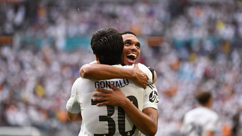 Gonzalo Garcia celebrates with Trent Alexander-Arnold after combining for the only goal