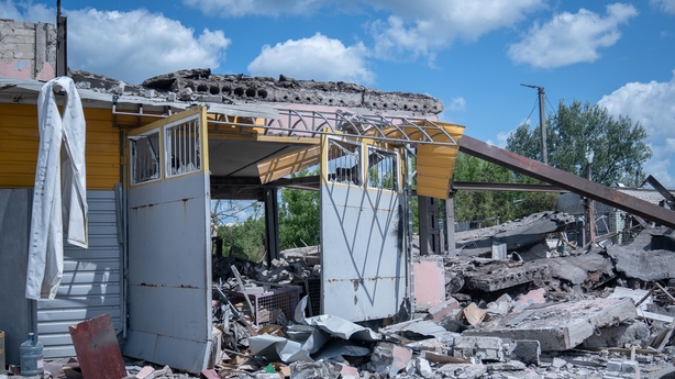 PISOCHYN, UKRAINE - JUNE 30: Rubble of a service station building destroyed by a Russian drone strike lies on June 30, 2025 in Pisochyn, Kharkiv Oblast, Ukraine. On the night of June 30, Russian army attacked the suburbs of Kharkiv and the Kharkiv region with Geran-2 UAVs. In the village of Pisochyn