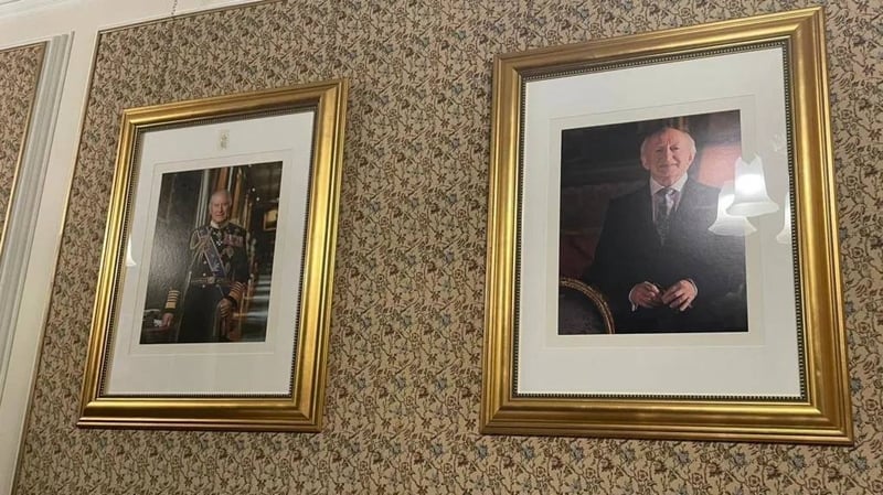 President Higgins' portrait was displayed alongside an image of Britain's King Charles