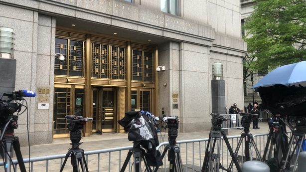 The scene outside the Daniel Patrick Moynihan U.S. Courthouse in lower Manhattan as jury selection begins in the Sean "Diddy" Combs federal sex trafficking trial May 5, 2025, in New York City. (Maddy Marr/Miami Herald/Tribune News Service via Getty Images)