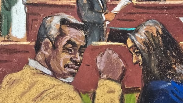 Sean 'Diddy' Combs reacts as the courtroom deputy reads the verdicts this afternoon