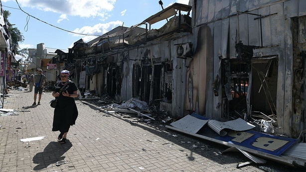 DONETSK, UKRAINE - JULY 1: A view of a destroyed market following a recent shelling, which local Russian-installed authorities described as a Ukrainian military strike, in Donetsk, Ukraine, on July 1, 2025. (Photo by Stringer/Anadolu via Getty Images)