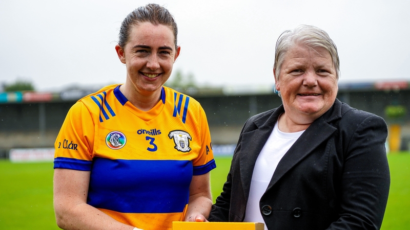 Clare Hehir receiving Player of the Match award after win over Wexford - Photo: Inpho/Leah Scholes