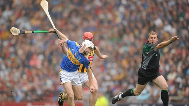 Brendan Maher is tackled by John Tennyson