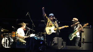 Cast on stage at the Principality Stadium, Cardiff