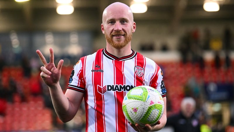Derry City's hat-trick hero Liam Boyce with the match ball