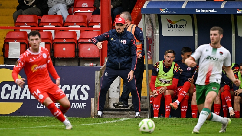 Shelbourne head coach Joey O'Brien reacts during the game at Tolka Park
